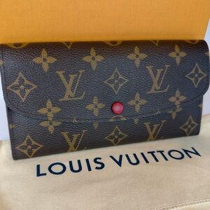Louis Vuitton Emilie Logo Monogram Canvas Red Fuchsia Card Bill Coin Wallet